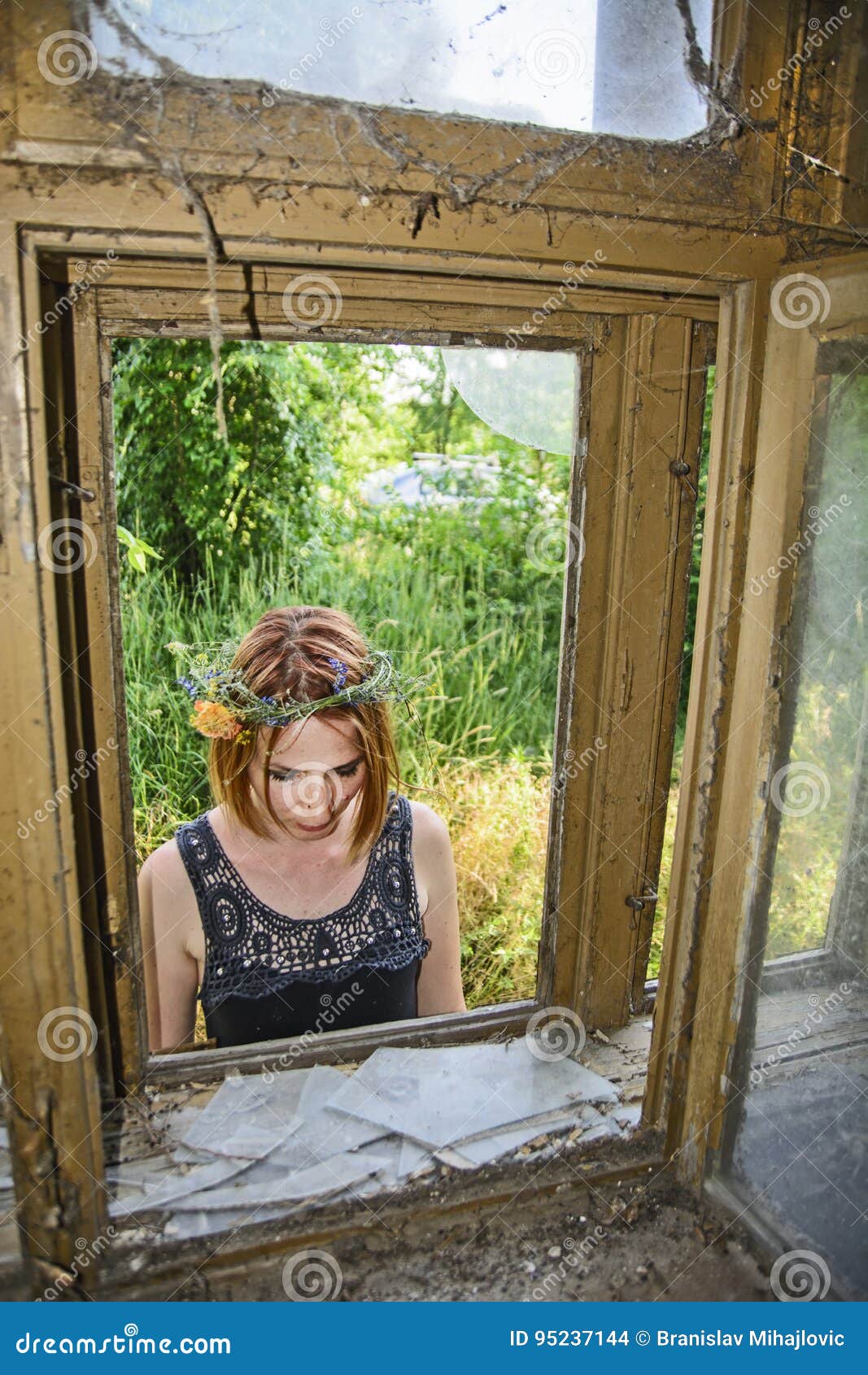 Young Girl in Front of an Old Window Stock Photo - Image of lips ...
