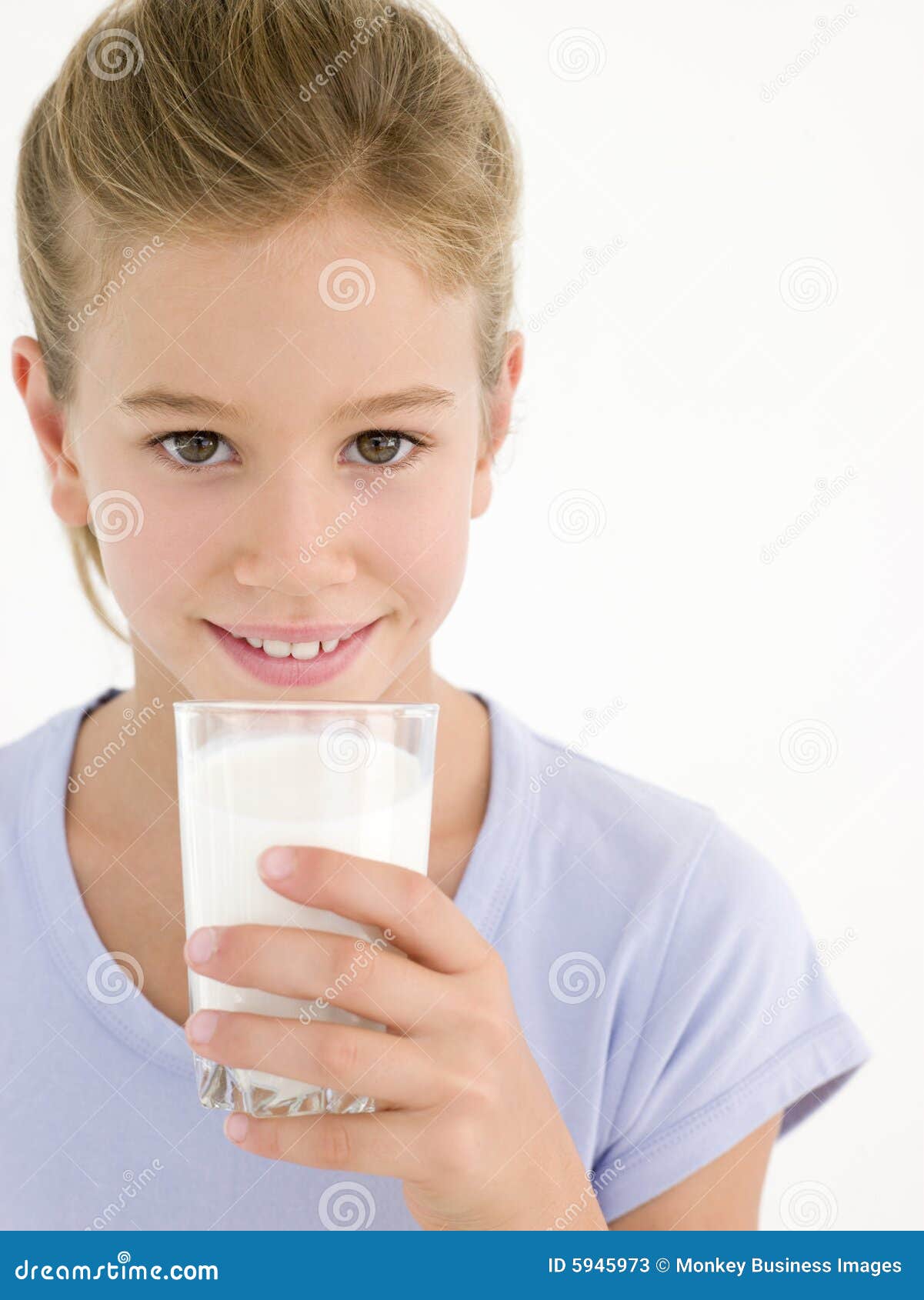Young Girl with Glass of Milk Smiling Stock Image Image of space