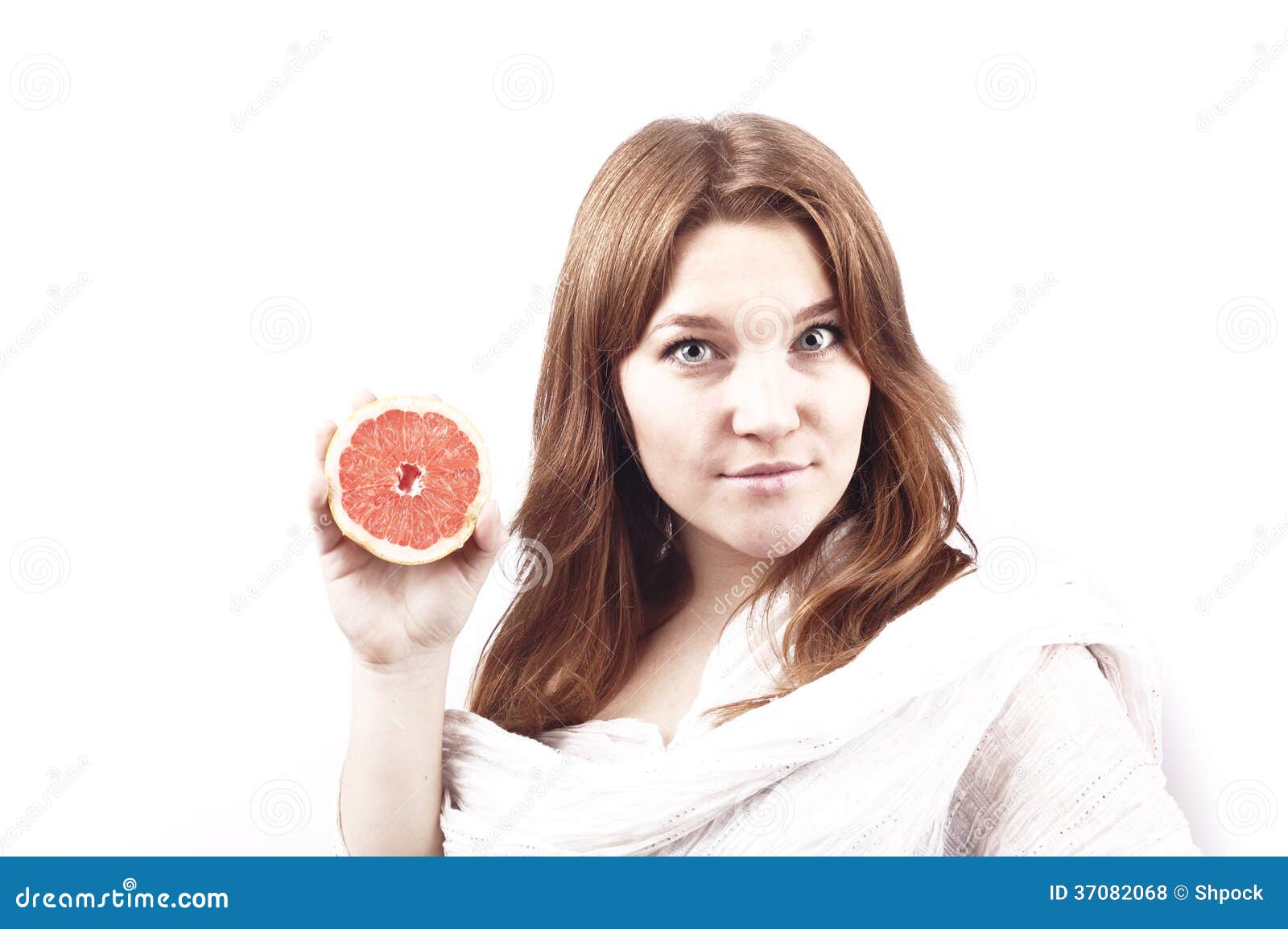 Young Girl with Grapefruit Isolated on White Stock Photo Image of