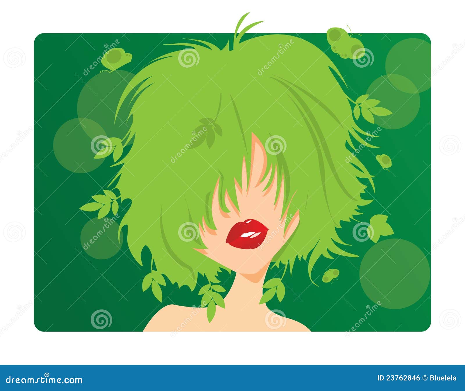 Young girl with green hair stock vector. Illustration of leaf 23762846