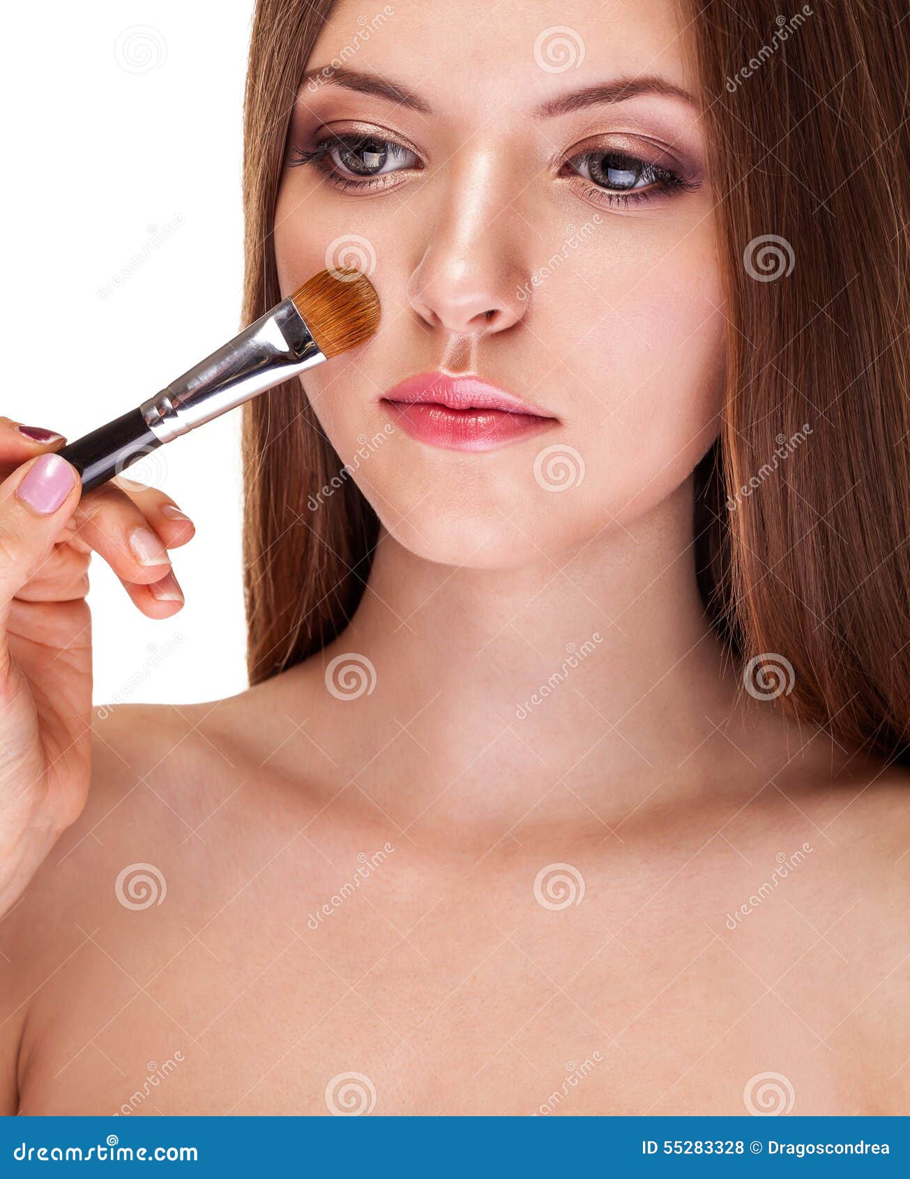 Young Girl with Healthy Skin Applying Make Up on Face Stock Photo ...