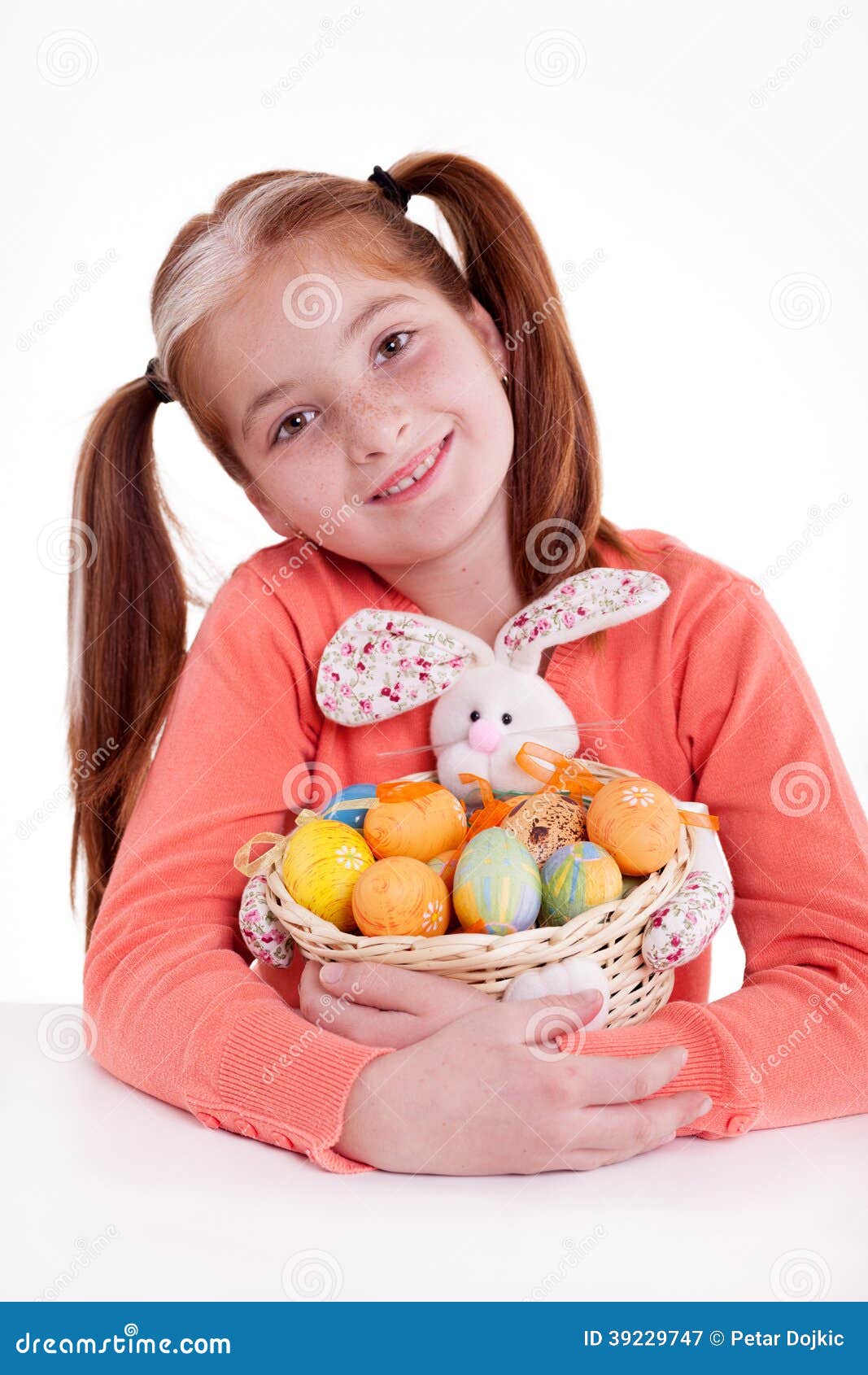 Young Girl Holding a Basket of Easter Eggs Stock Image Image of smile