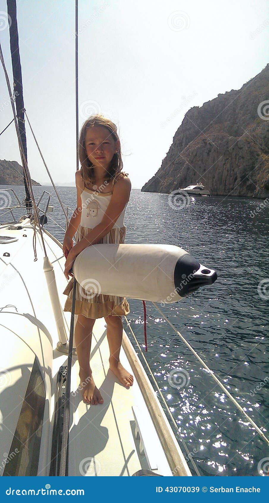 Young Girl Holding Fender On Yacht Stock Image - Image of 