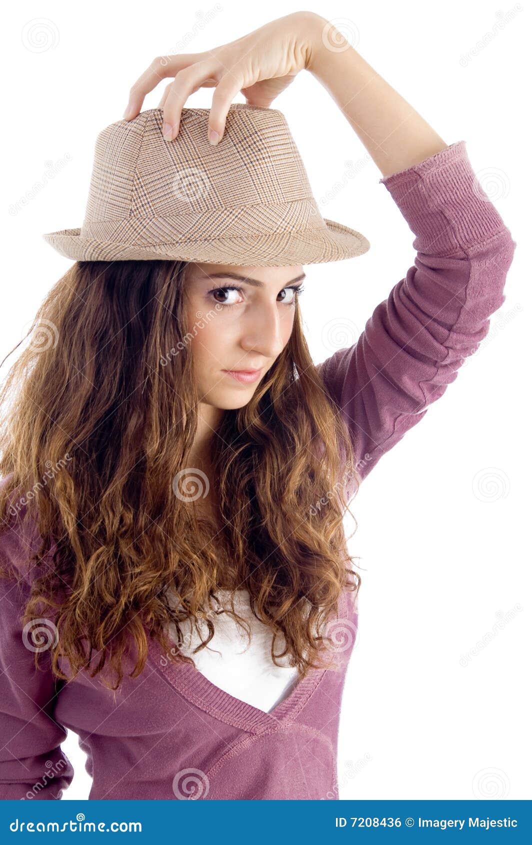 Young girl holding hat stock photo. Image of isolated 7208436