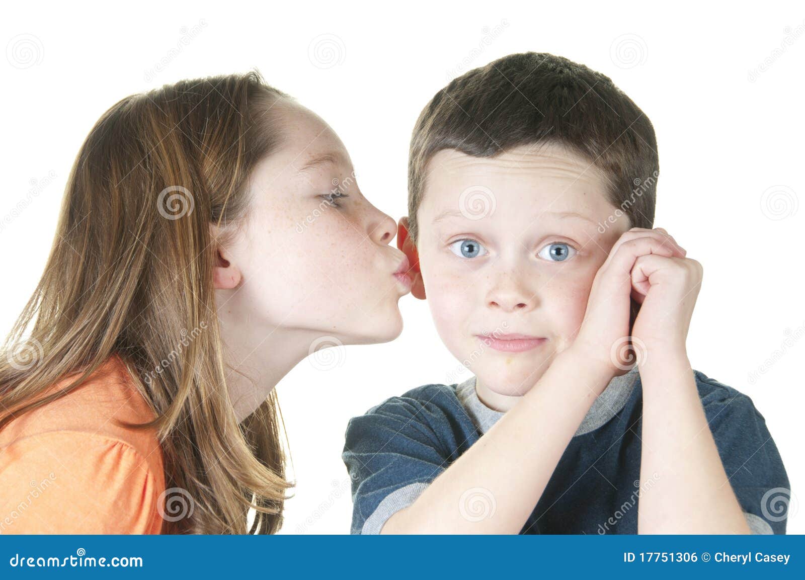 older girl boy kissing Young