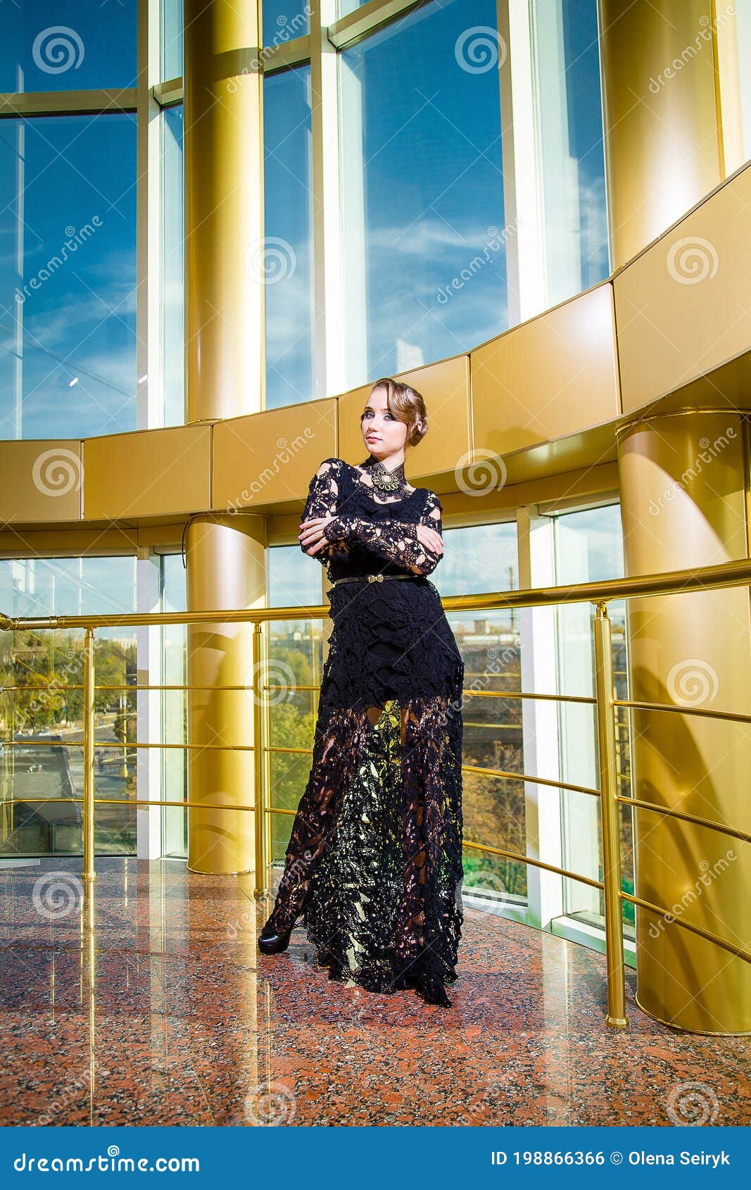 Young Girl in Knitted Black Lace Dress. Stock Photo - Image of lace ...