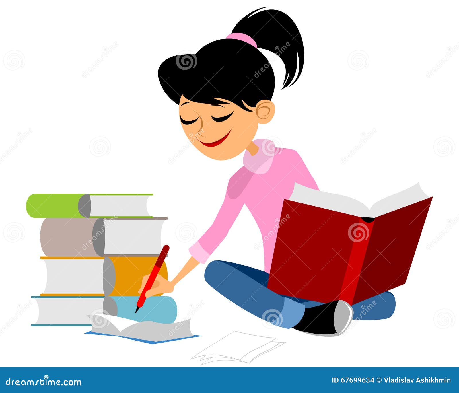Young girl learning stock vector. Illustration of books 67699634