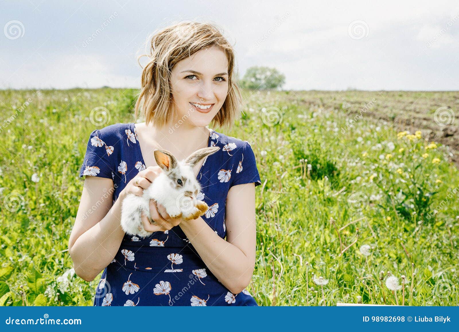 young girl with a little rabbit.