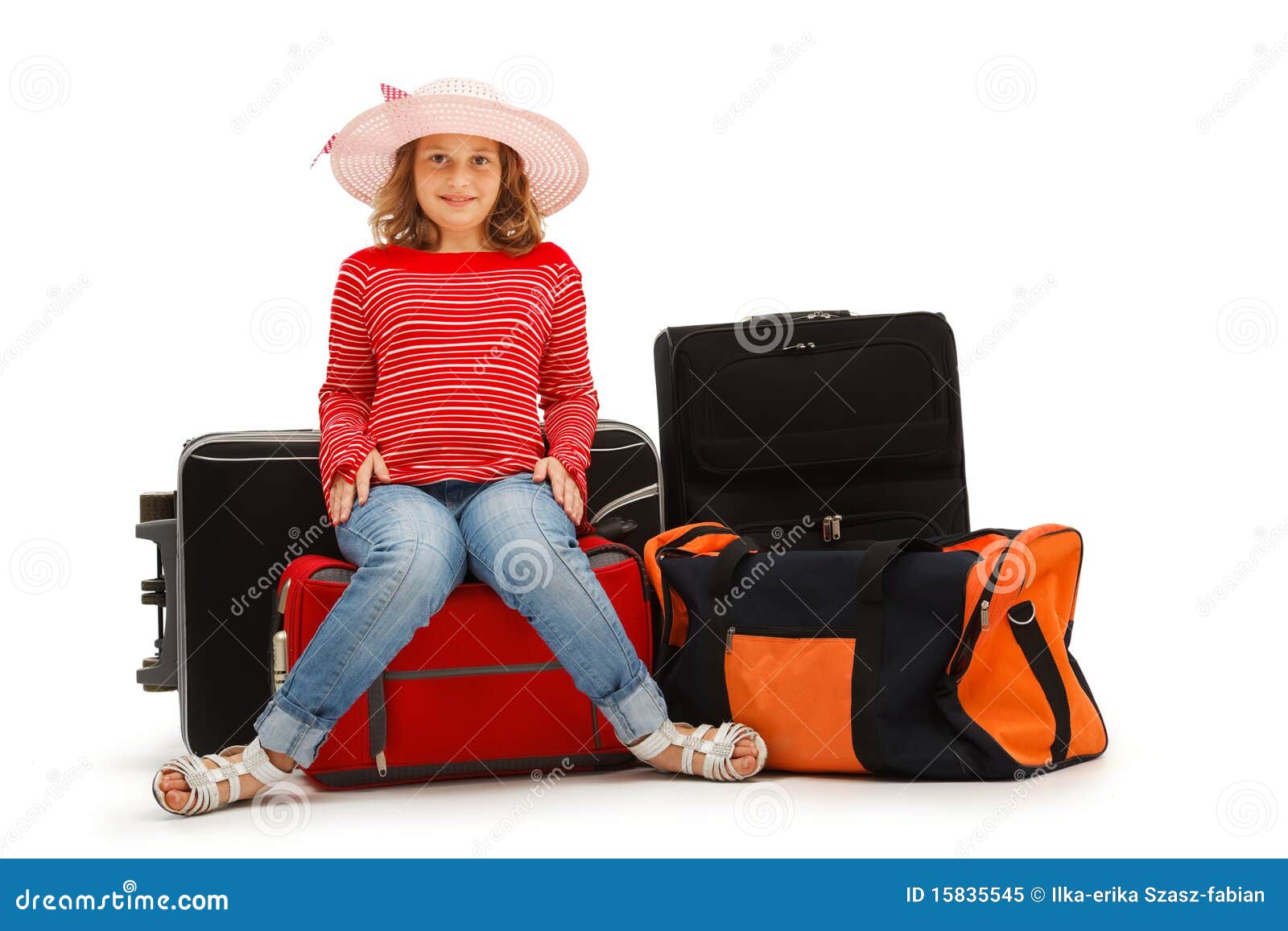 Young girl with luggages stock image. Image of woman 15835545