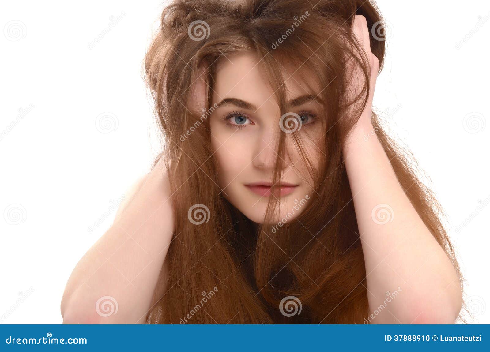 Young Girl With Messy Long Brown Hair Stock Photo I