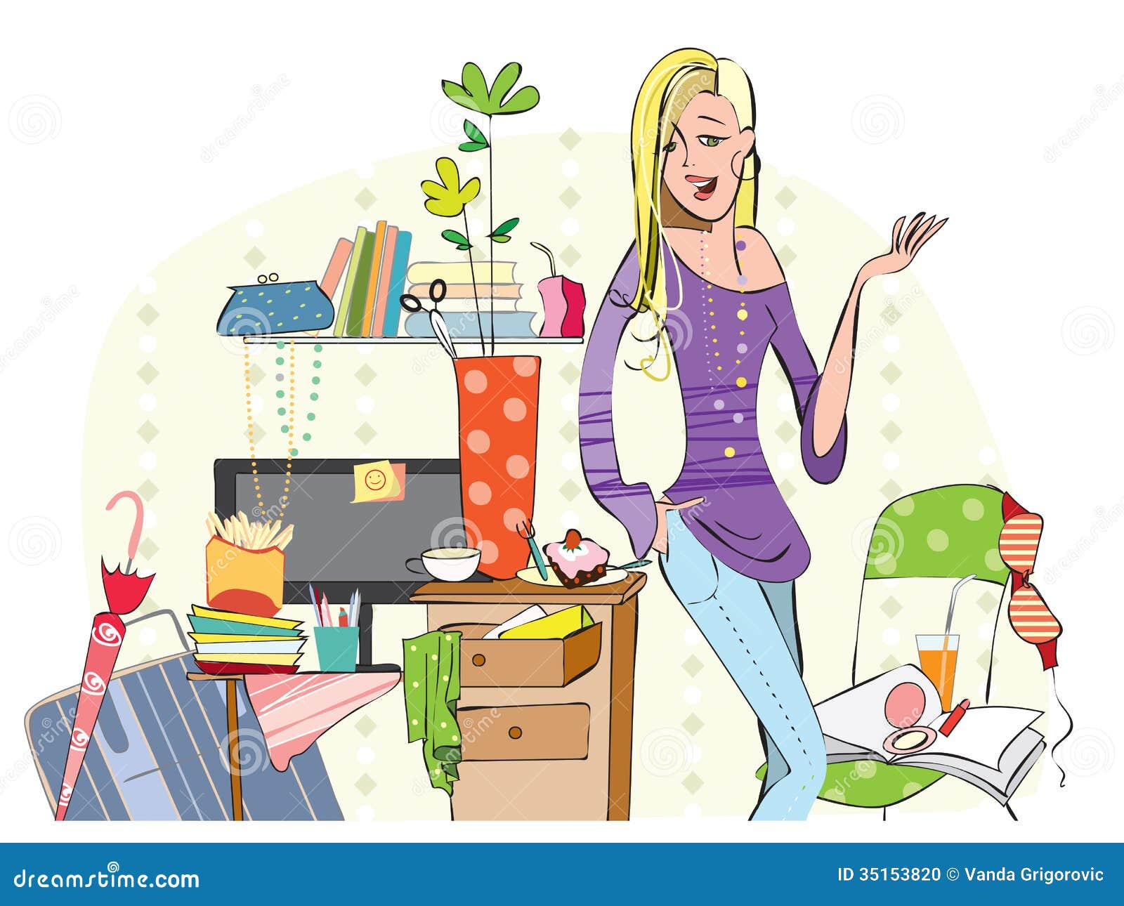 Young Girl In A Messy Room Stock Vector Illustration Of