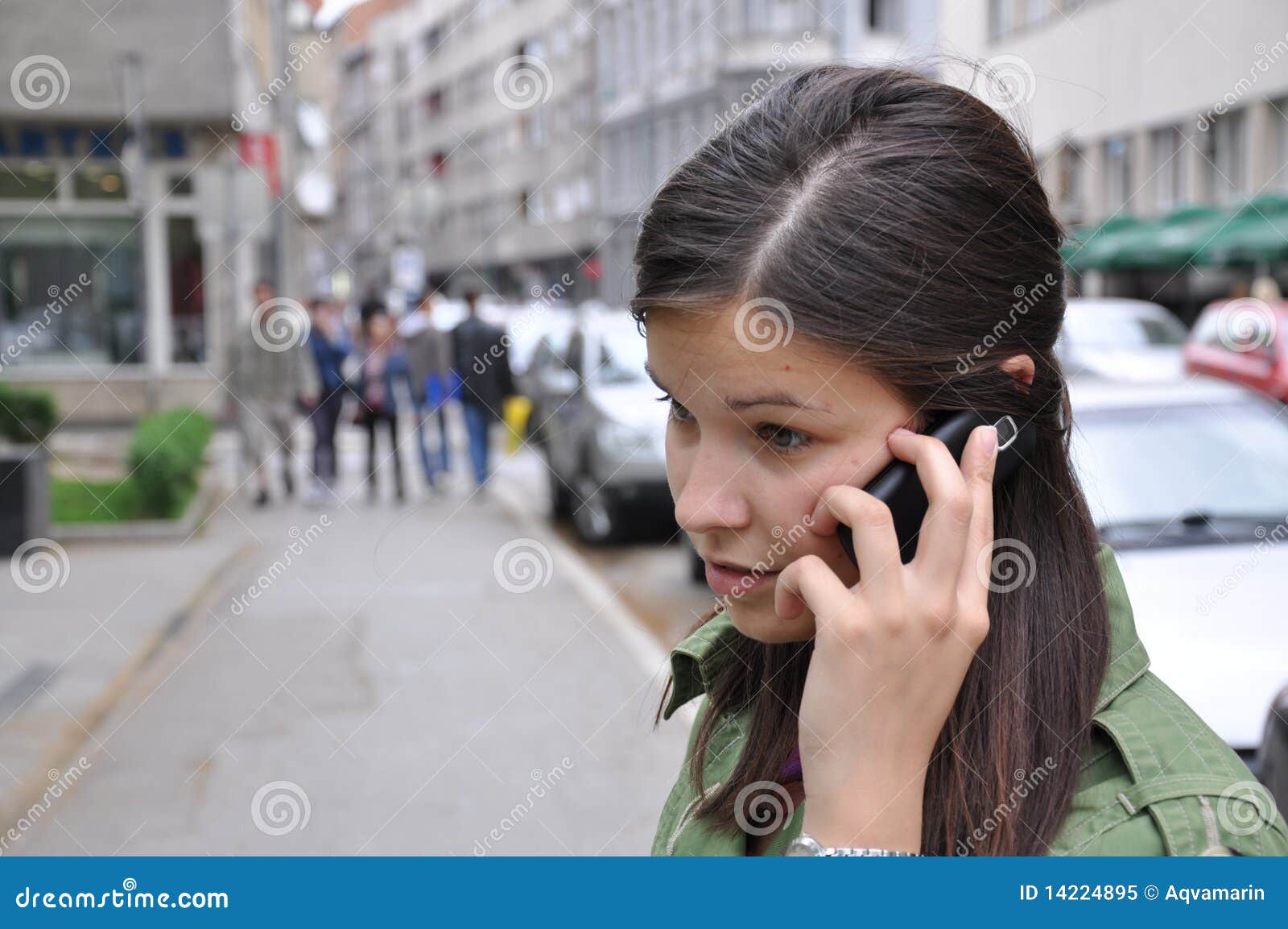 Young Girl Performs a Call To a Mobile Phone Stock Image Image of arch, attractive 14224895