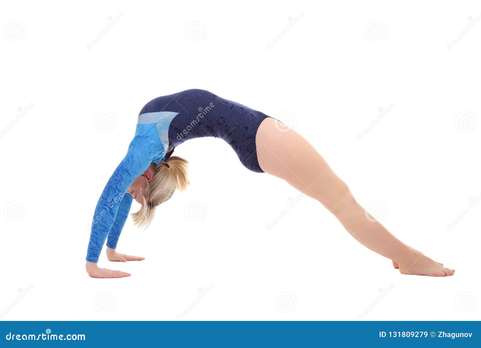 Girl Performs Gymnastic Exercises Doing Gymnastics Bridge Stock Image Image Of Isolated