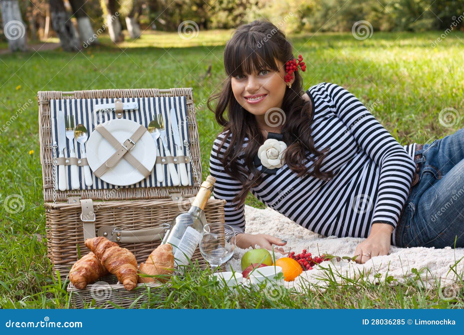 Young Girl with Picnic Basket in the Park Stock Image Image of lifestyle, closeup 28036285