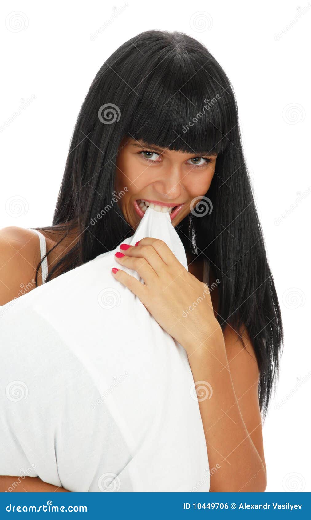 The Young Girl with a Pillow Stock Photo Image of carefree, feminity 10449706