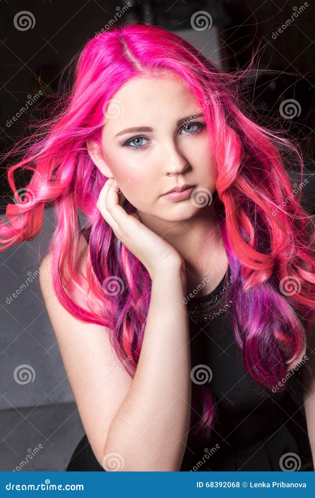 The Young Girl with Pink Hair Stock Photo Image of woman, fashion
