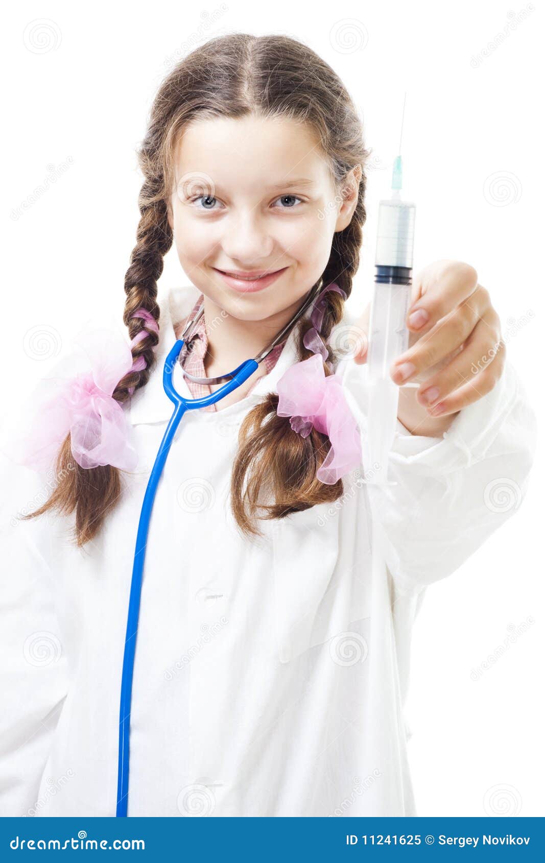 Young Girl Play Doctor with Syringe Stock Image Image of examination
