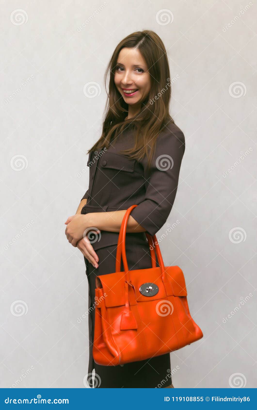 Young Girl With A Purse Bag. Shopper. Stock Image - Image of long ...