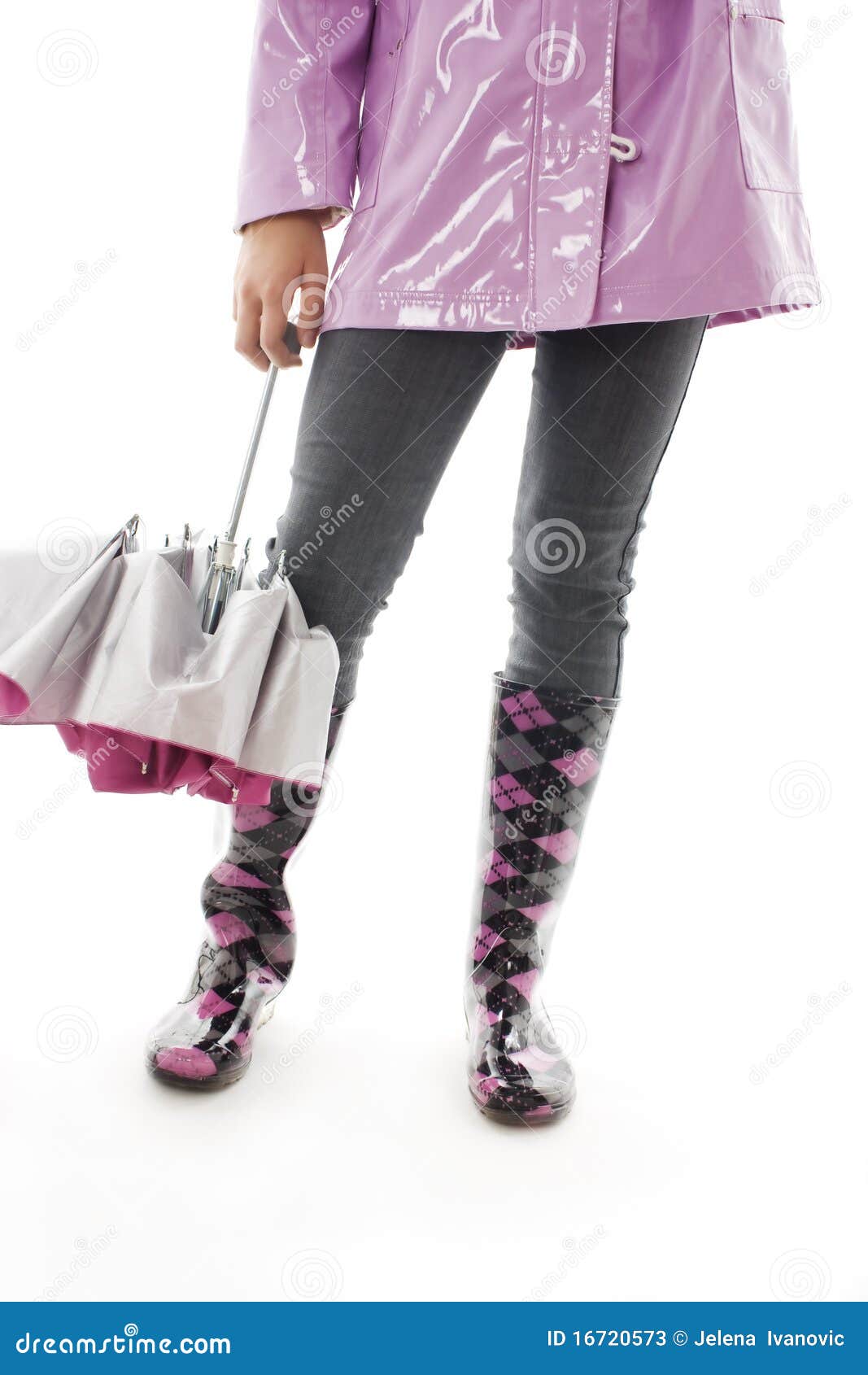 Young Girl in a Raincoat and Holding an Umbrella Stock Image Image of