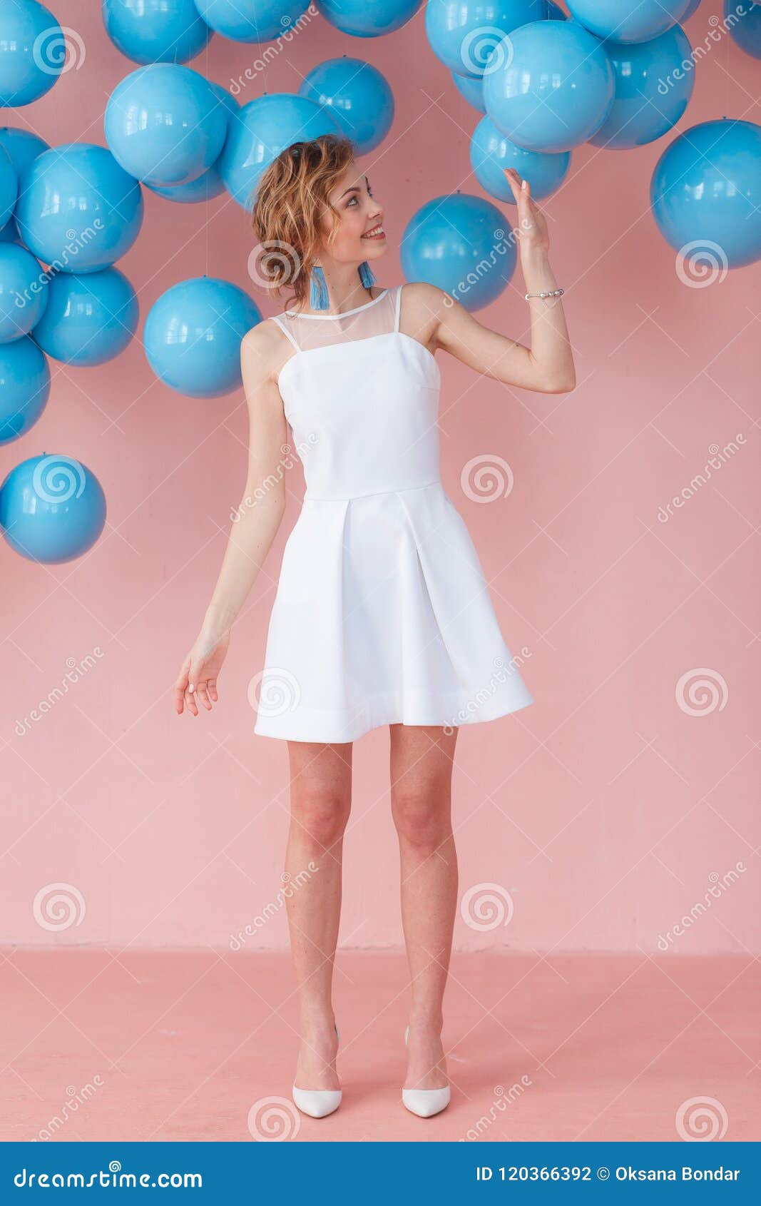 Young Girl Raising Hand Waiting for God Blessing. Full-lenght Portrait ...