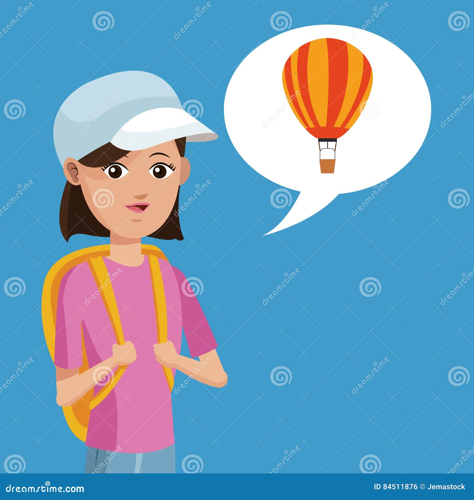 young girl rucksack travel airballoon