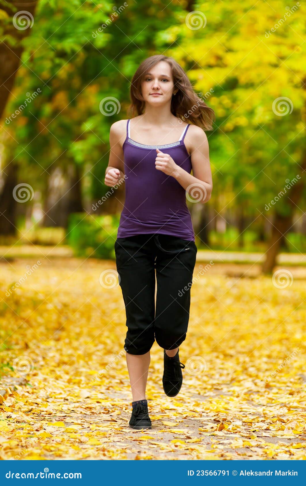 A Young Girl Running in Autumn Park Stock Image - Image of nature ...