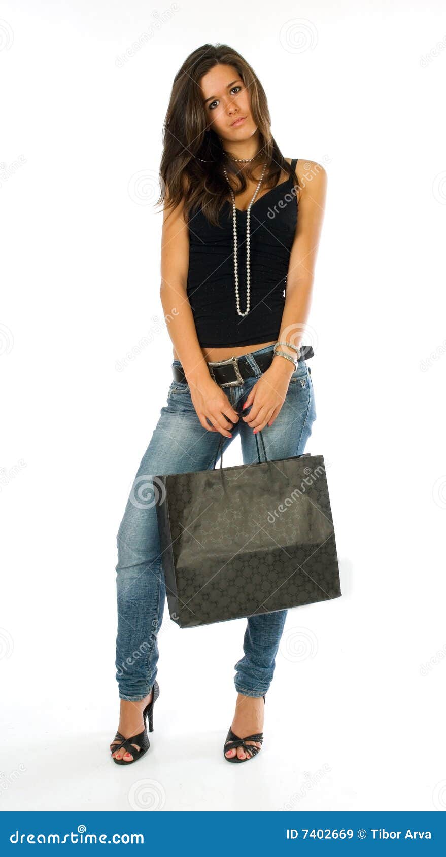 Young Girl Shopping Holding Bag Stock Image Image of cute, brown 7402669