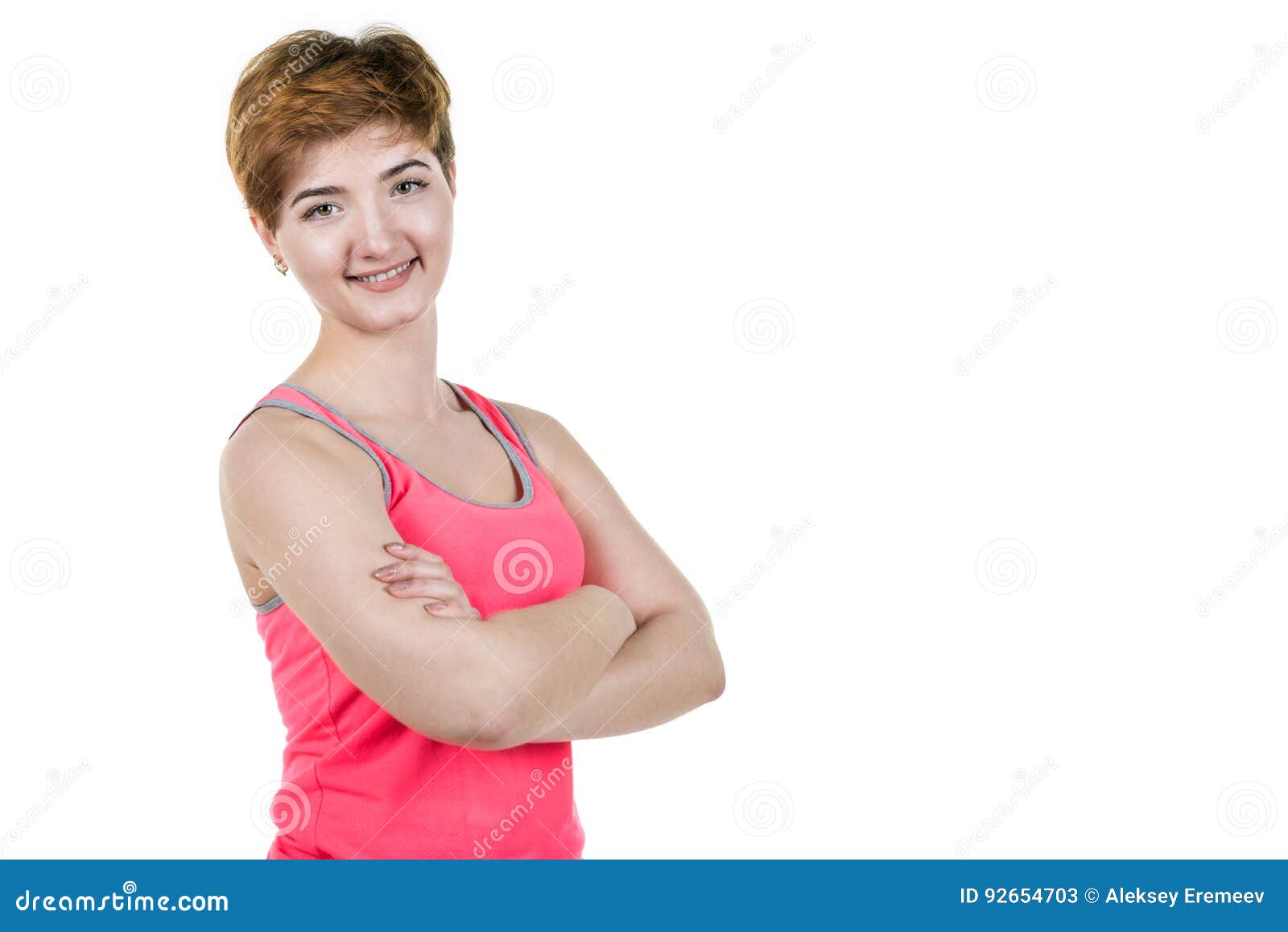 Young Girl Short Hair Style Smiling Left Side Frame White Isolated  Background Place Inscription Stock Photos - Free & Royalty-Free Stock Photos  from Dreamstime