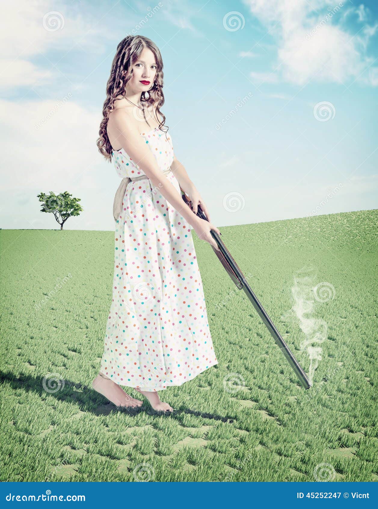 https://thumbs.dreamstime.com/z/young-girl-shot-hat-beautiful-hunter-creative-concept-photo-cg-elements-combinated-45252247.jpg