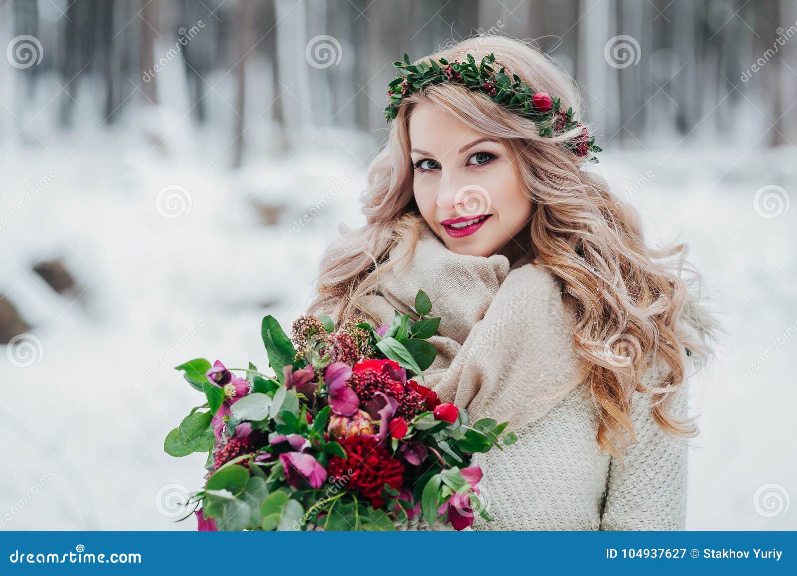 https://thumbs.dreamstime.com/z/young-girl-slavic-appearance-wreath-wildflowers-beautiful-blonde-bride-holds-bouquet-winter-background-artwork-104937627.jpg