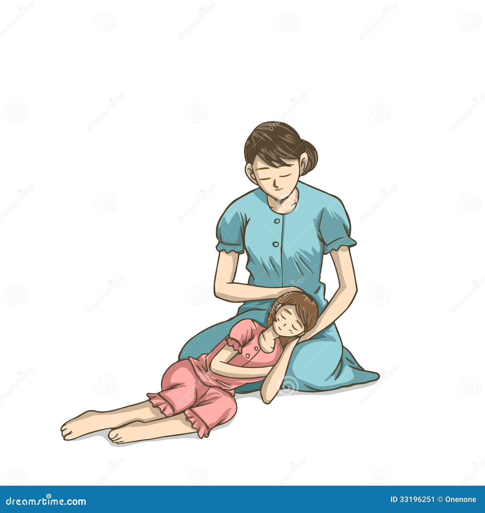 Young Girl Sleeping on Her Mom Stock Vector Illustration of