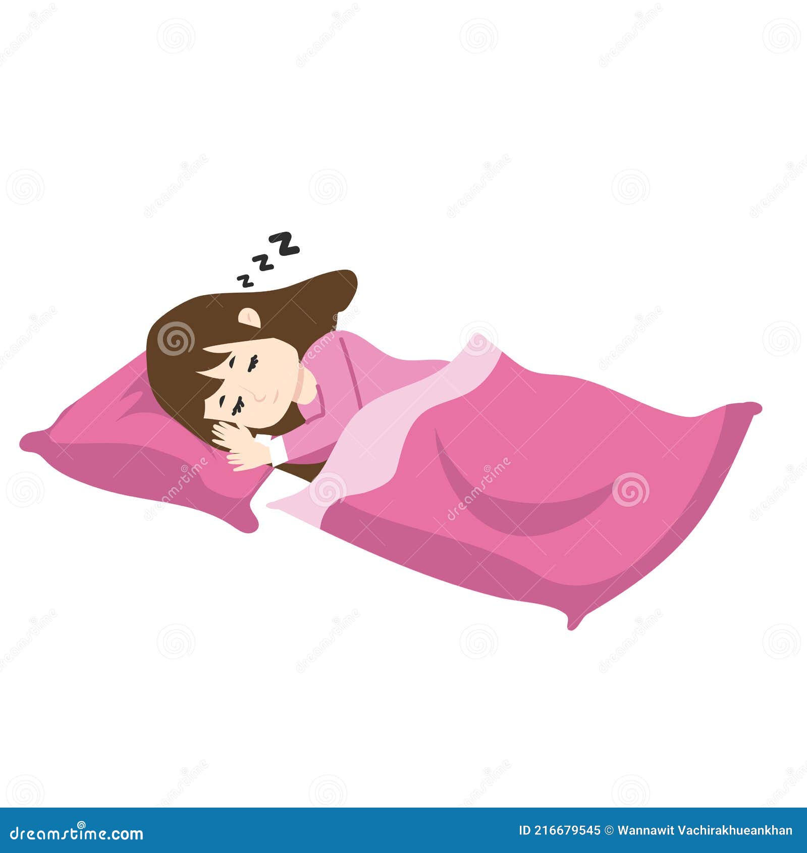Young Girl Sleeping with Pillow and Blanket Concept Stock Vector