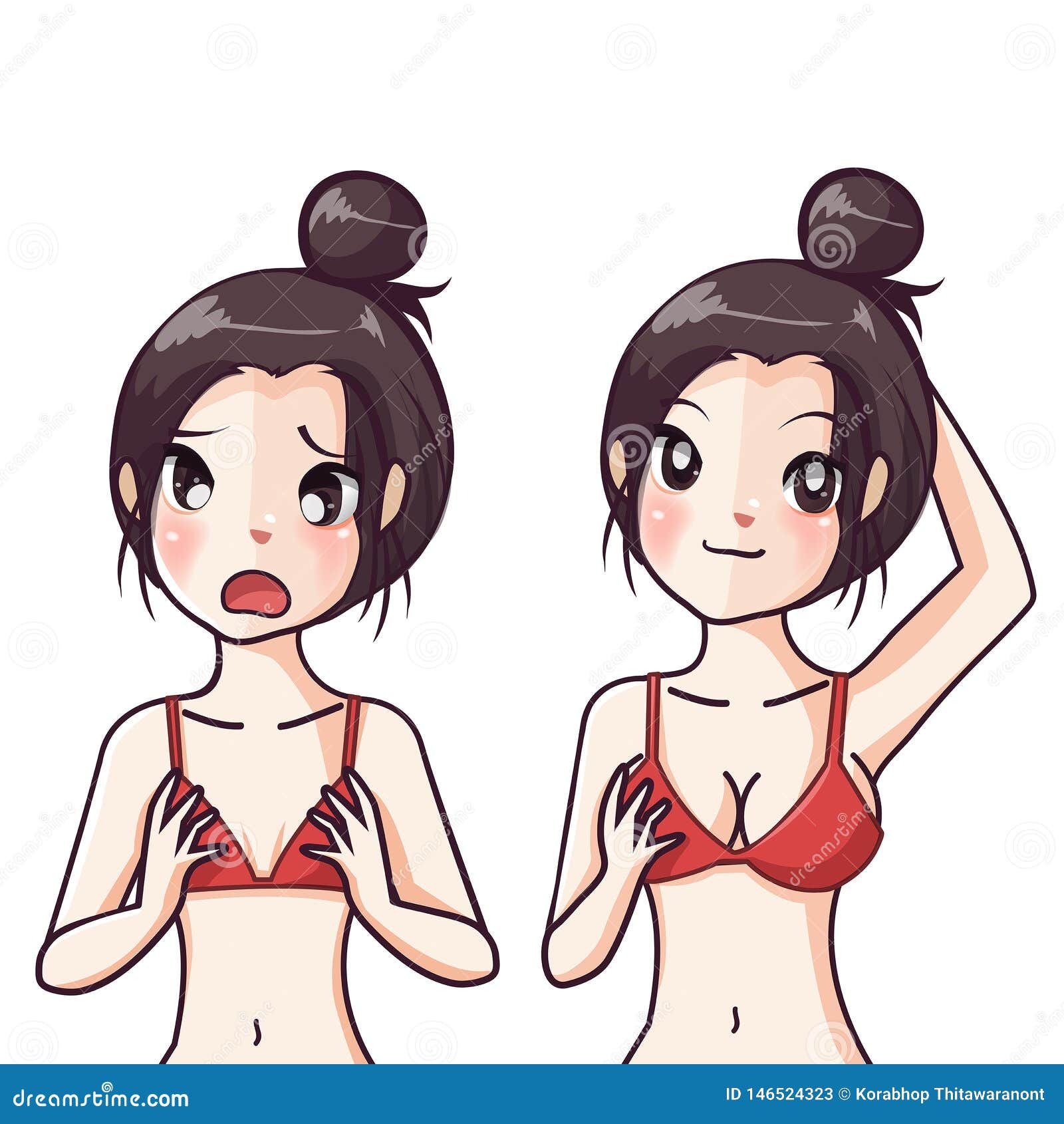 Young Girl Small Boobs Compare with Big Boobs Girl Stock Vector