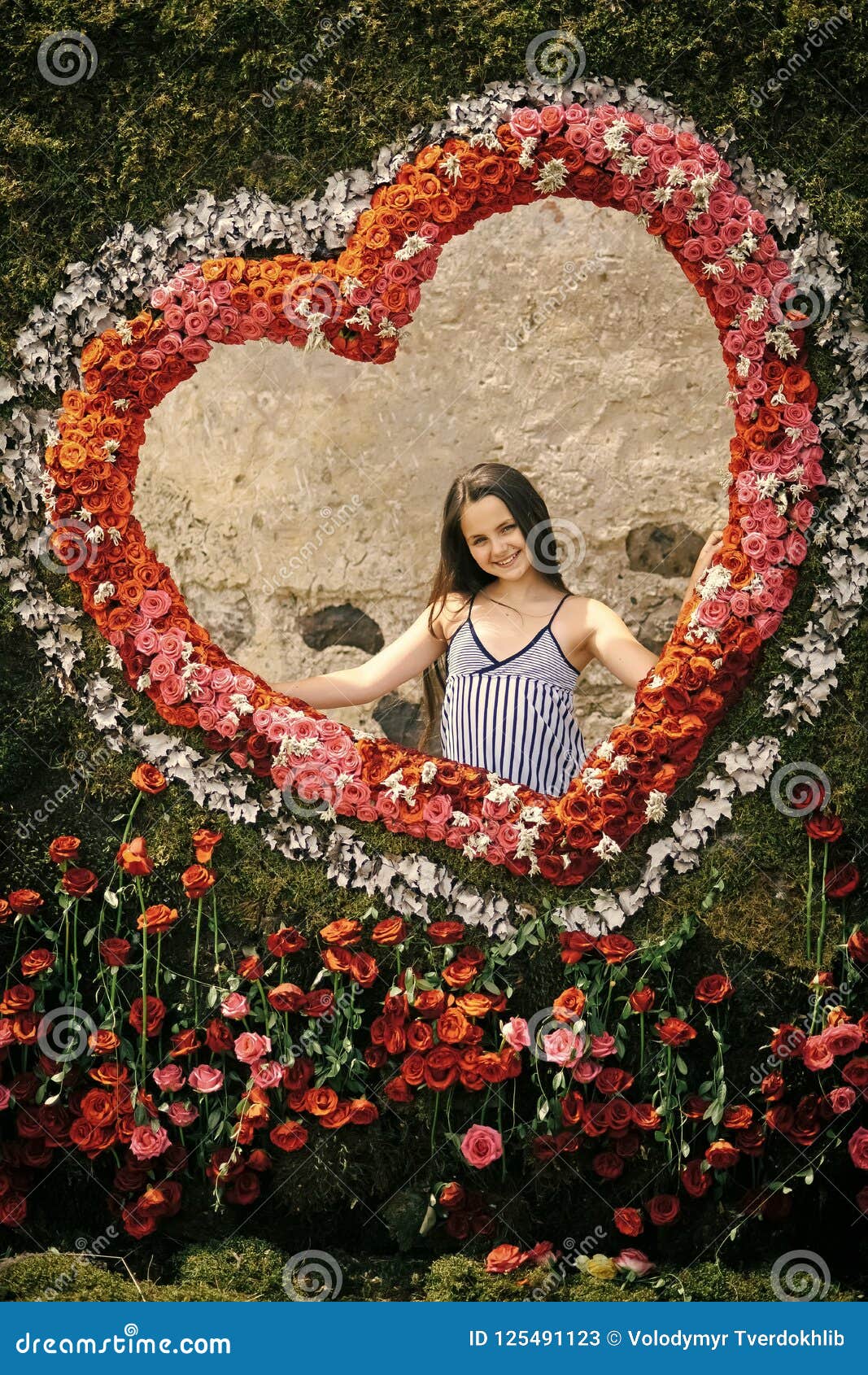 Young Girl Smile in Flower Frame on Natural Background Stock Image ...