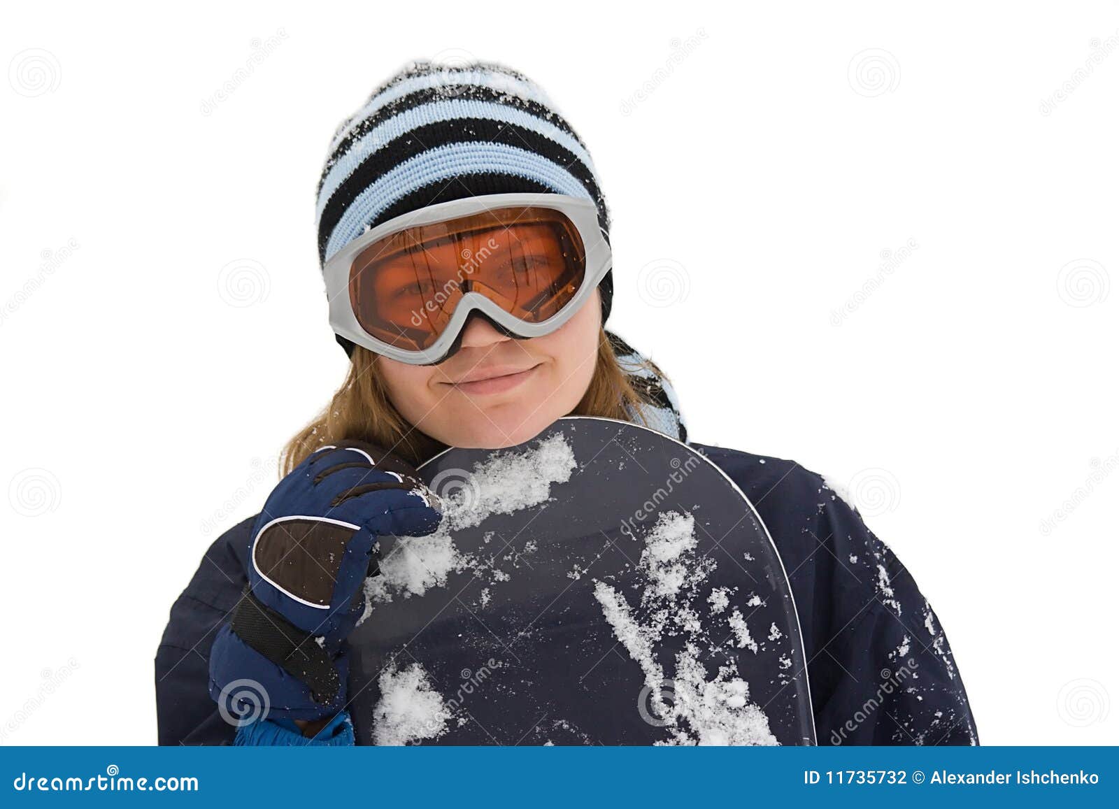 Young girl with snowboard. stock photo. Image of portrait 11735732