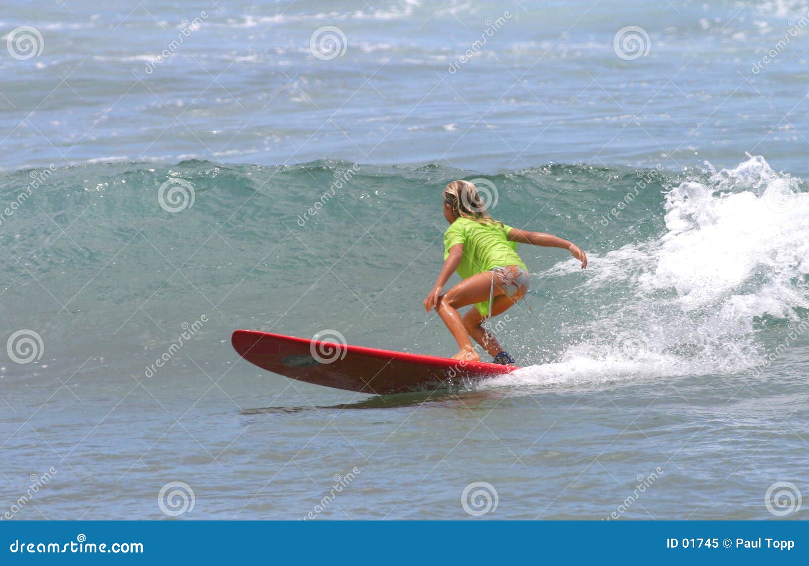 Young Girl Surfing on a Red Surfboard in Hawaii Stock Image Image of outdoors, girls 1745