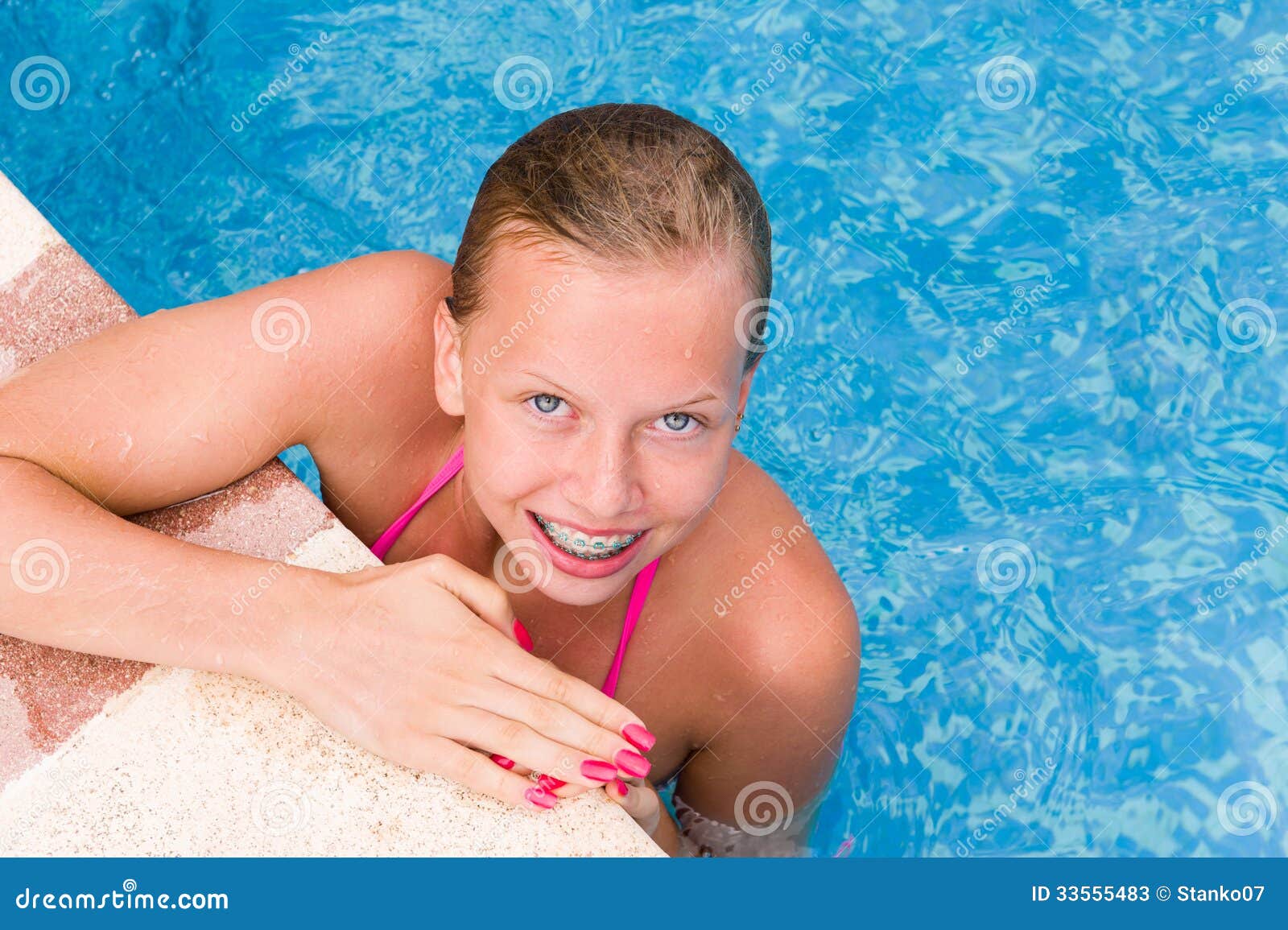 Young Girl In A Swimming Pool Stock Image Image Of Bracket Enjoy