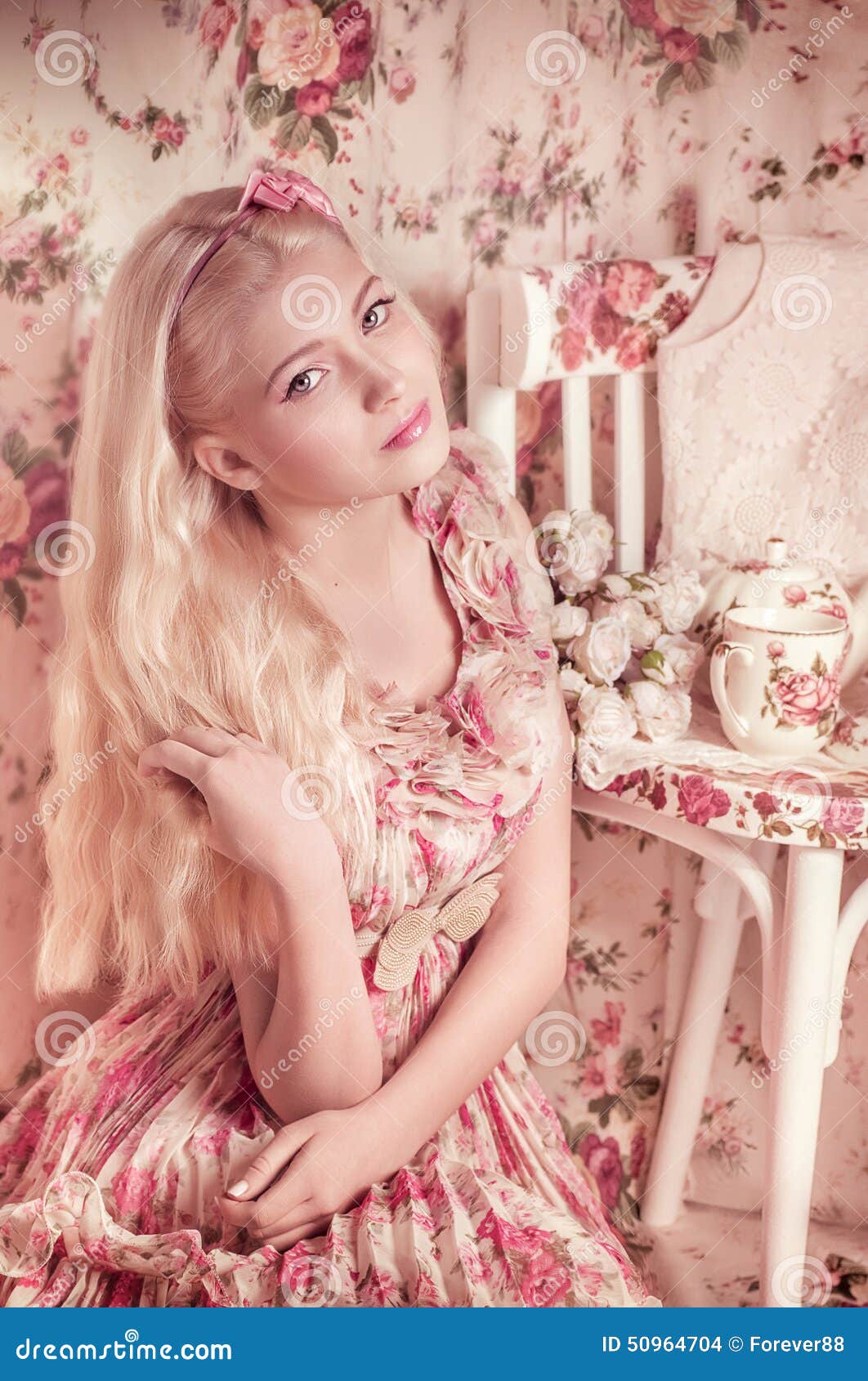 Young Girl with Tea Ceremony Stock Photo Image of dress, love 50964704