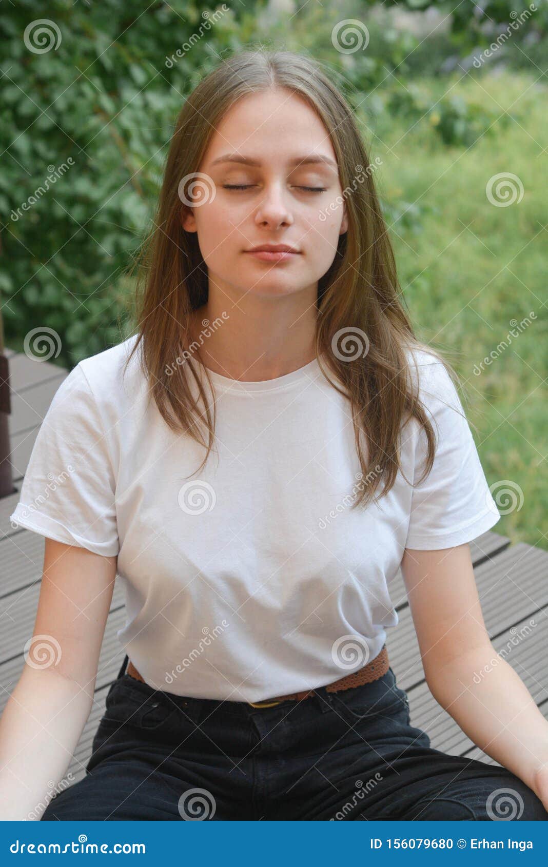 Young Girl Teen Ager Sitting Lotus Position Meditating Su