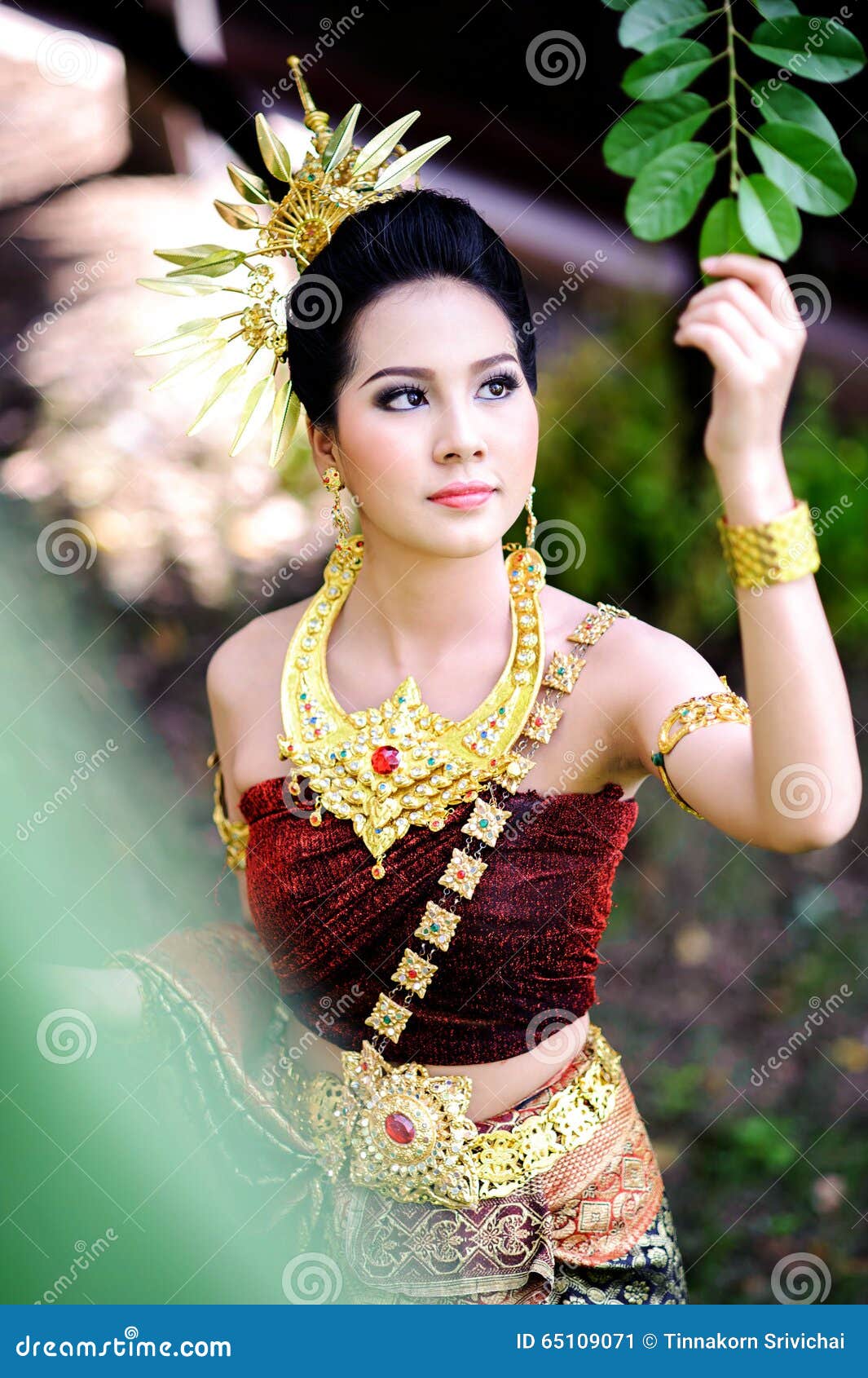 Beautiful Thai Lady In Thai Traditional Drama Dress Stock 