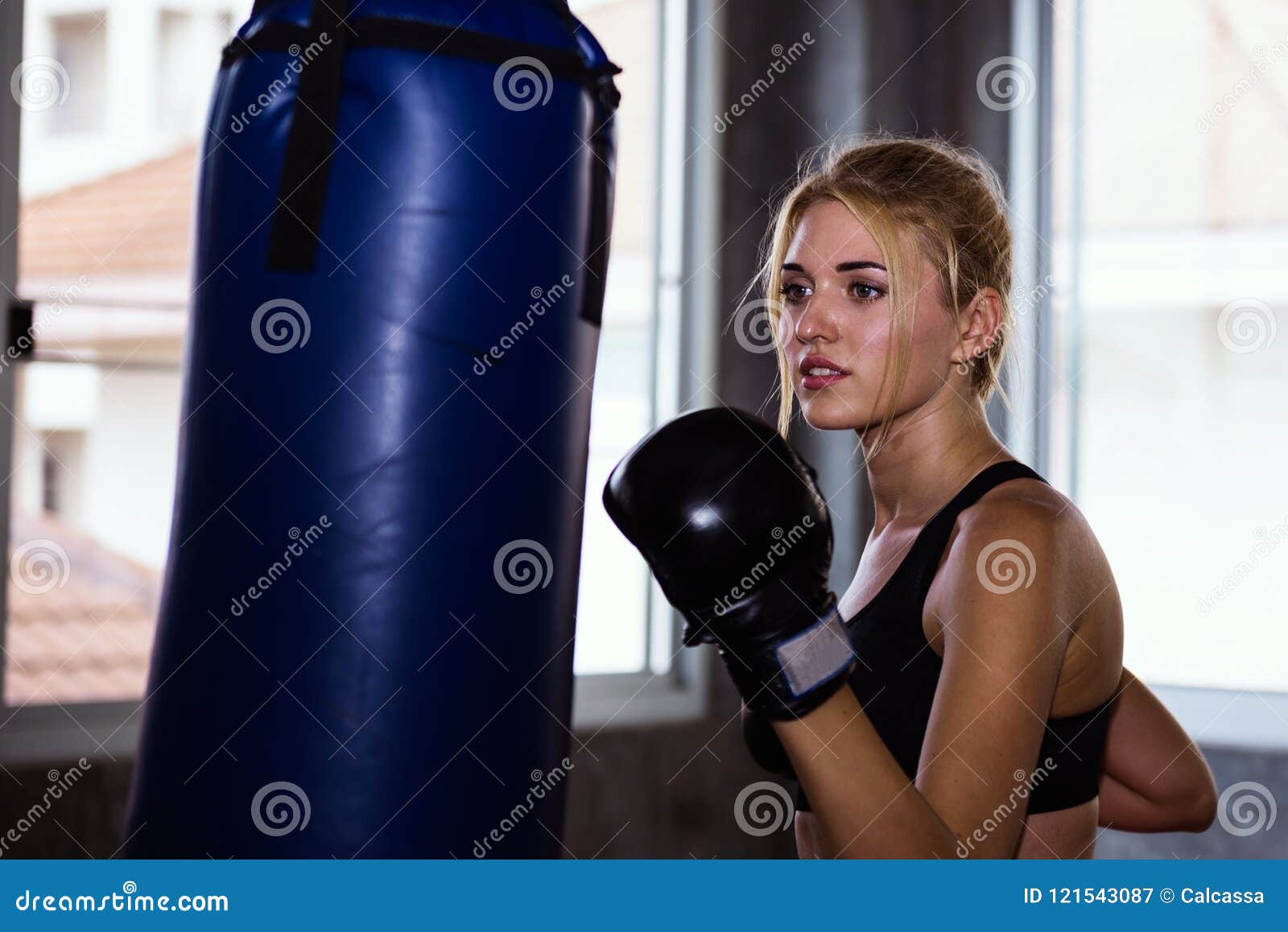 Young Girl Training With Boxing Glove Stock Image Image Of