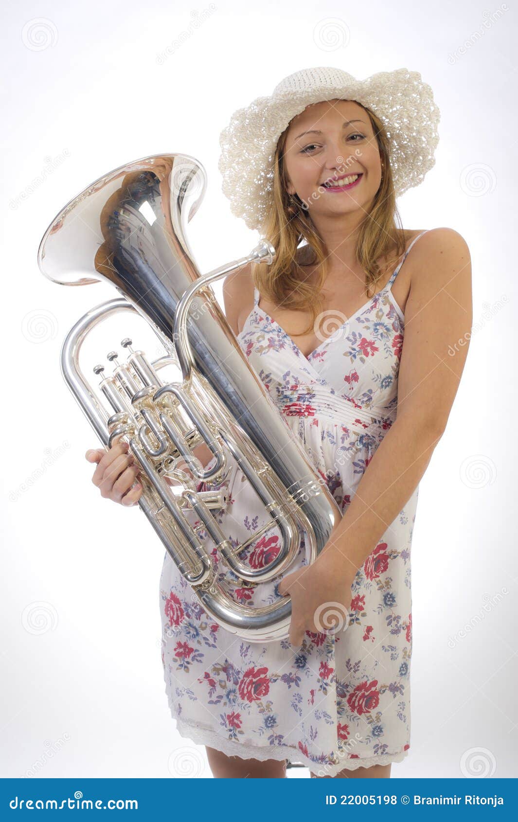Young girl with trumpet stock photo. Image of musical 22005198