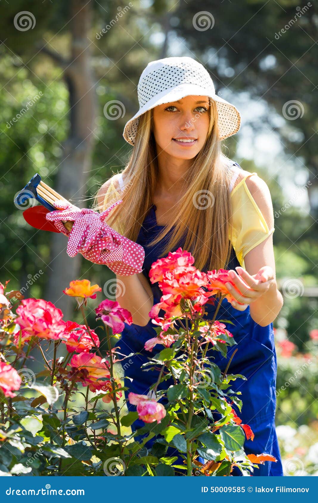 Young Girl in Uniform Working with Roses Stock Image Image of girl