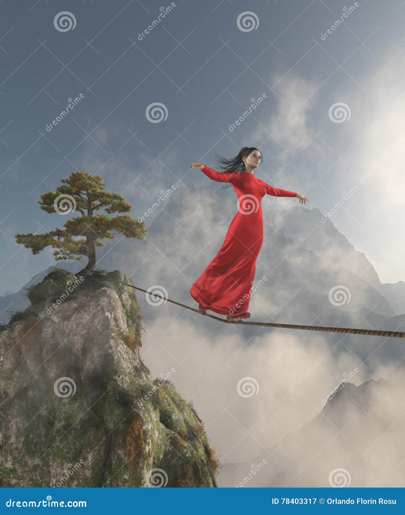 Young Girl Walking in Balance on the Rope Stock Image - Image of composit,  dangerous: 78403317