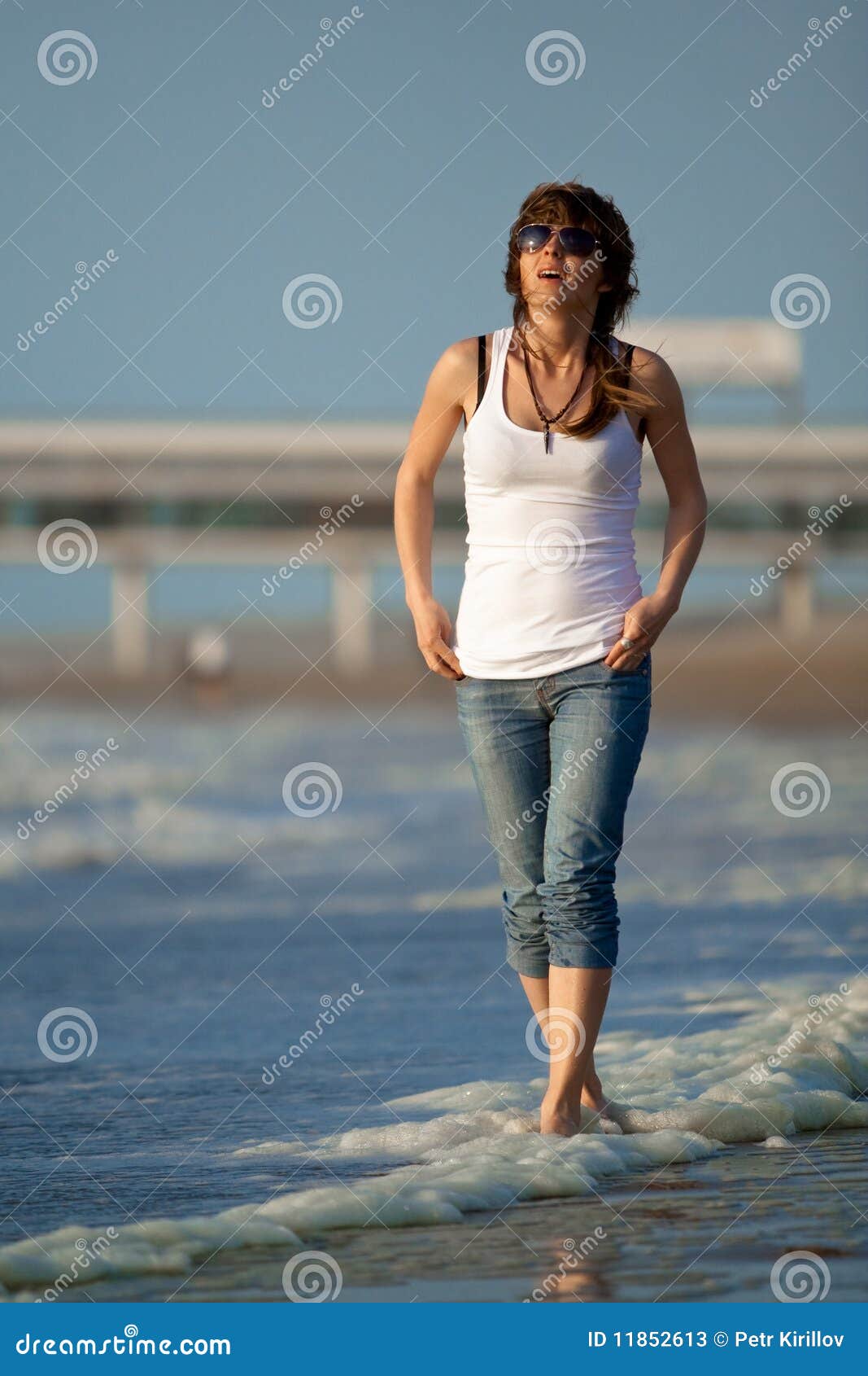 Young Girl Walking on a Beach Stock Image Image of seashore, person