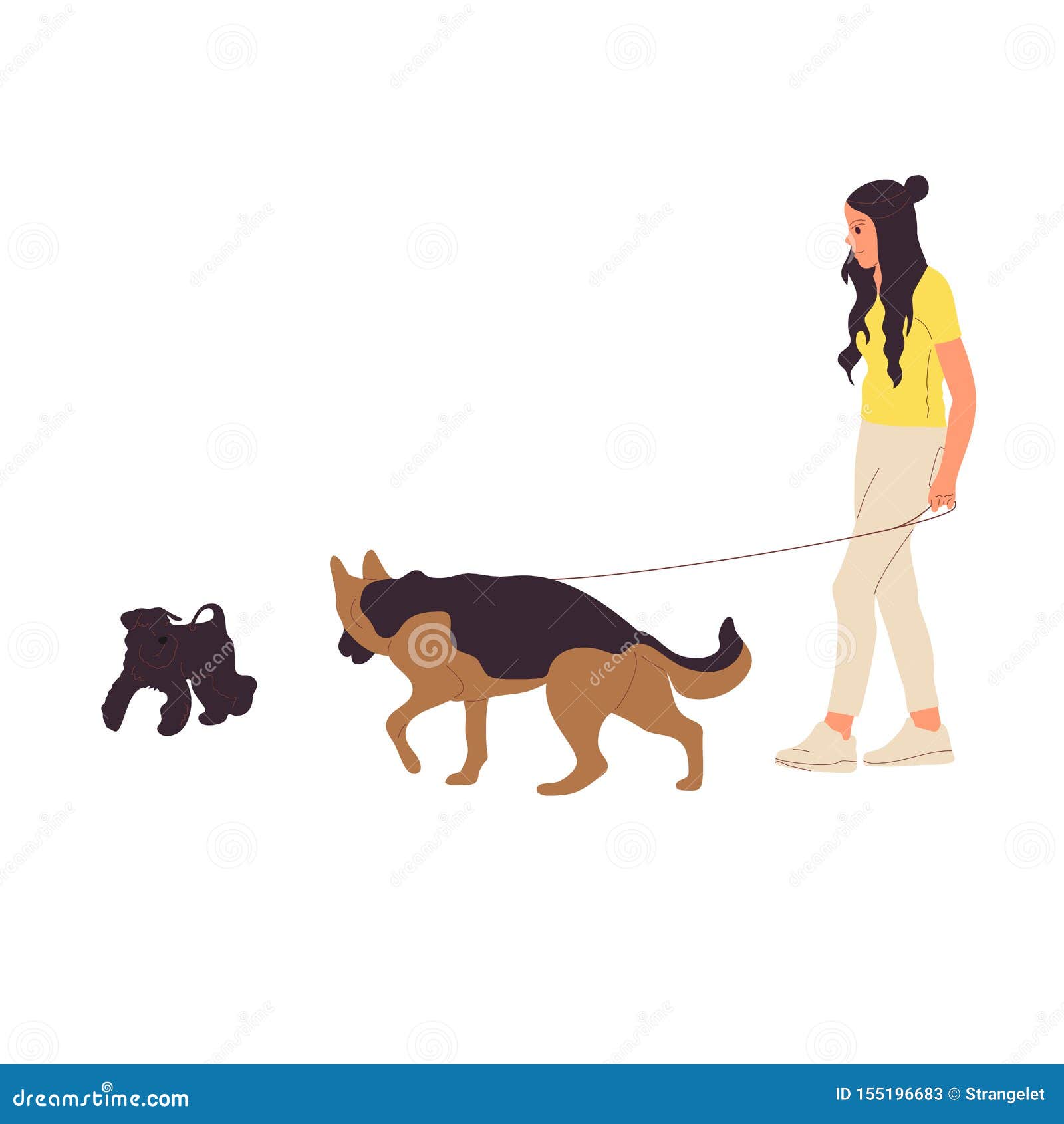 Young Girl is Walking with a German  on a Leash. Isolated on  White Background Stock Illustration - Illustration of leisure, clothes:  155196683