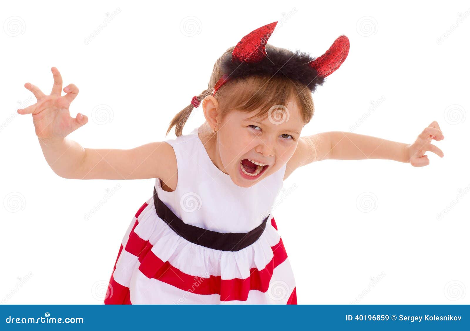 A Young Girl Wearing the Head Horns. Stock Image - Image of adorable ...