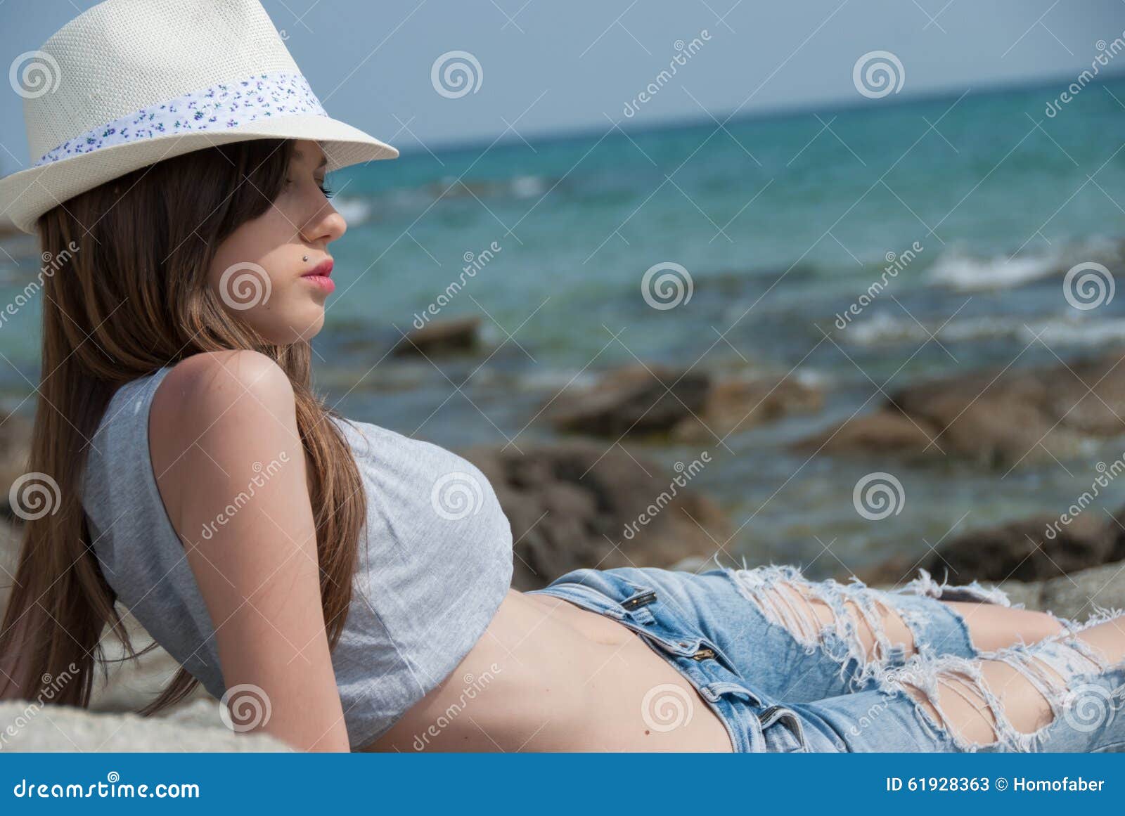 Young Girl Wearing Shorts And Crop Top And Hat Posing Outside Stock Image Image Of Clothing Europe