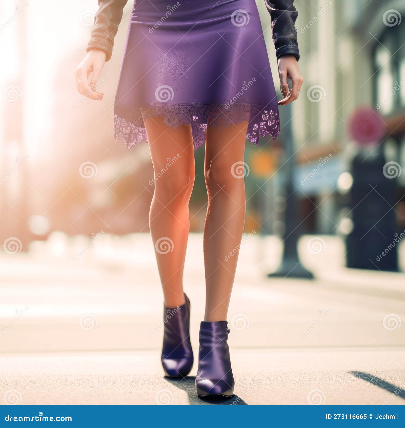 Young Girl Wearing a Tight Black Miniskirt in the Street on a Sunny ...