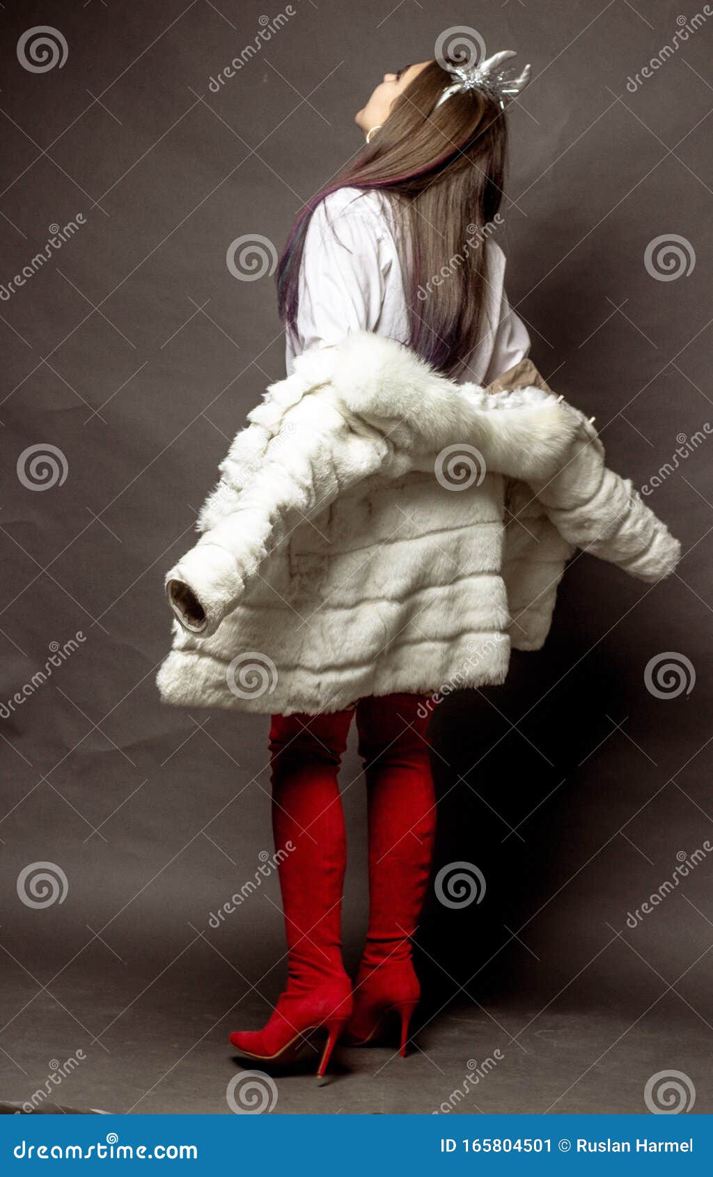 A Young Girl In A White Fur Coat, Red 